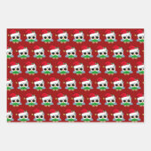 Feuille De Papier Cadeau Chouette de Noël mignonne Rouge (Devant 2)