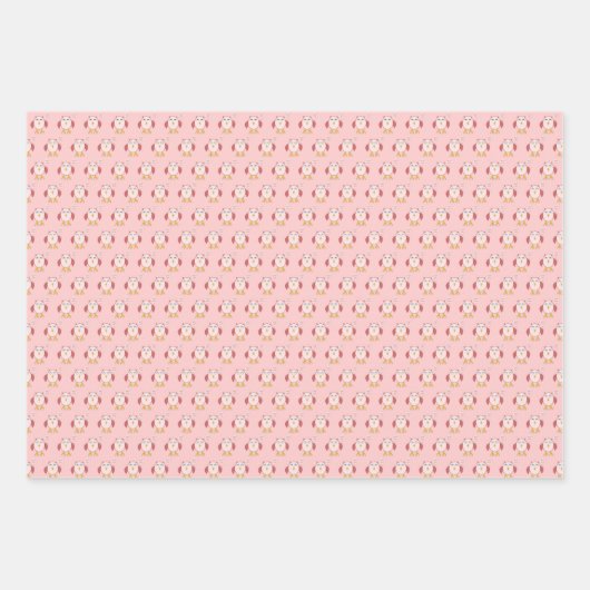 Feuille De Papier Cadeau Chouette fille rose mignonne Personnalisée (Devant 3)