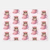 Feuille De Papier Cadeau Chouette rose mignonne dans un modèle de coupe (Devant)