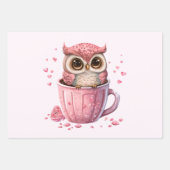 Feuille De Papier Cadeau Chouette rose mignonne en coupe (Devant 2)