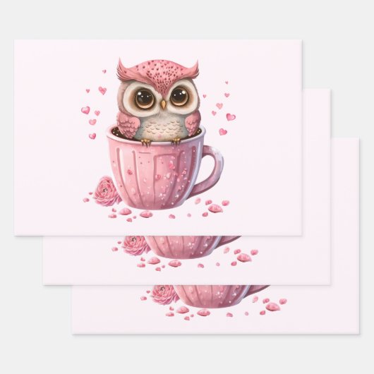 Feuille De Papier Cadeau Chouette rose mignonne en coupe (Lot)