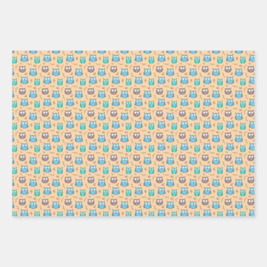 Feuille De Papier Cadeau Chouettes (Devant 3)