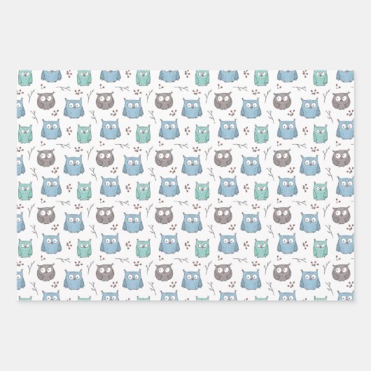 Feuille De Papier Cadeau Chouettes (Devant)