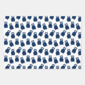 Feuille De Papier Cadeau Chouettes à l'anniversaire bleu et noir (Devant)