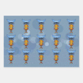 Feuille De Papier Cadeau Chouettes Abstraites en Whimsical Yeux Bleus Plume (Devant 3)