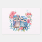 Feuille De Papier Cadeau Chouettes amoureuses Assis sur une branche d'arbre (Devant)