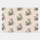 Feuille De Papier Cadeau Chouettes et fleurs rustiques (Devant)