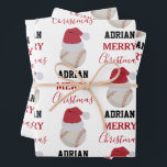 Feuille De Papier Cadeau Christmas Baseball Sports Ball Nom Personnalisé<br><div class="desc">Une jolie illustration de baseball portant un chapeau de Père Noël avec des mots "Joyeux Noël" et votre nom personnalisé. Parfait pour les adultes et les enfants qui aiment jouer au baseball. Un papier d'emballage de Noël idéal pour les joueurs de baseball, les entraîneurs de baseball, les équipes de baseball,...</div>