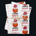 Feuille De Papier Cadeau Christmas Basket-ball Sports Ball Nom personnalisé<br><div class="desc">Une jolie illustration de basket-ball portant un chapeau de Père Noël avec les mots "Joyeux Noël" et votre nom personnalisé. Parfait pour les adultes et les enfants qui aiment jouer au basket-ball. Un papier d'emballage de Noël à thème de basket idéal pour les joueurs de basket-ball, les entraîneurs de basket-ball,...</div>