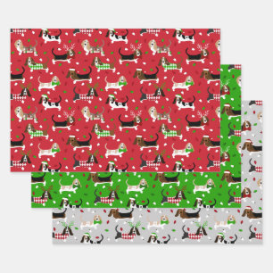 Feuille De Papier Cadeau Christmas Basset Hound