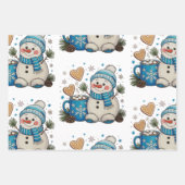 Feuille De Papier Cadeau Christmas Blue Snowman Winter Hot Cocoa Pinecones (Devant)