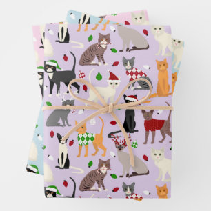 Feuille De Papier Cadeau Christmas Cats Pastel