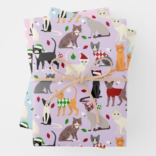 Feuille De Papier Cadeau Christmas Cats Pastel (En situation)