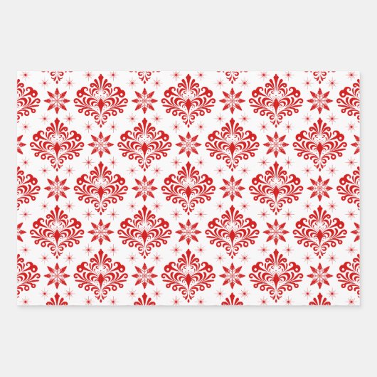 Feuille De Papier Cadeau Christmas Damask Pattern on Custom Background (Devant 2)