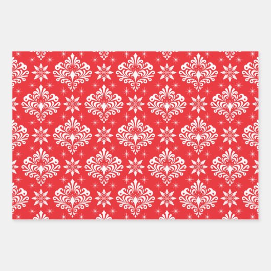 Feuille De Papier Cadeau Christmas Damask Pattern on Custom Background (Devant)
