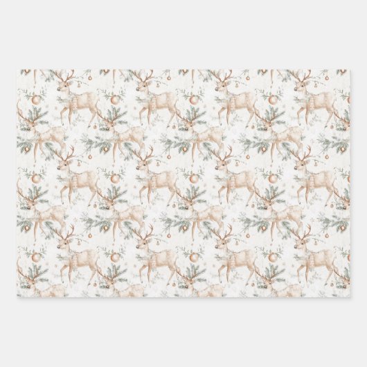 Feuille De Papier Cadeau Christmas Deer Pine Twigs (Devant)