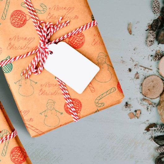 Feuille De Papier Cadeau Christmas Doodle Pattern | Snowmen, Trees & Candy