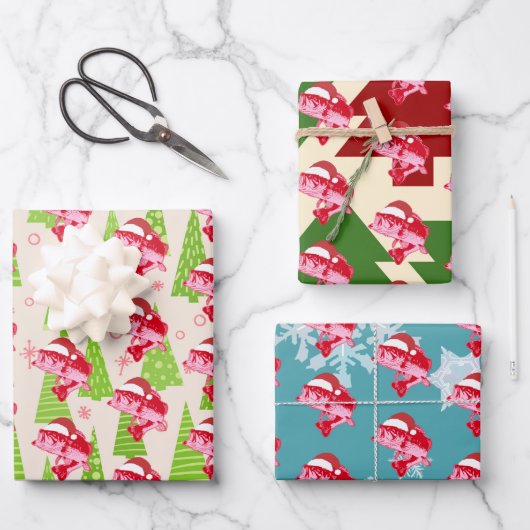 Feuille De Papier Cadeau Christmas Fish Santa Hat Funny Pêche (Recto)