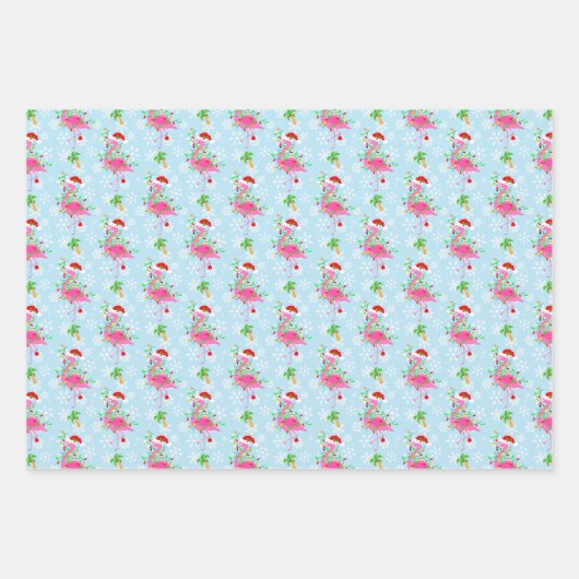 Feuille De Papier Cadeau Christmas Flamingo Pattern Blue (Devant)