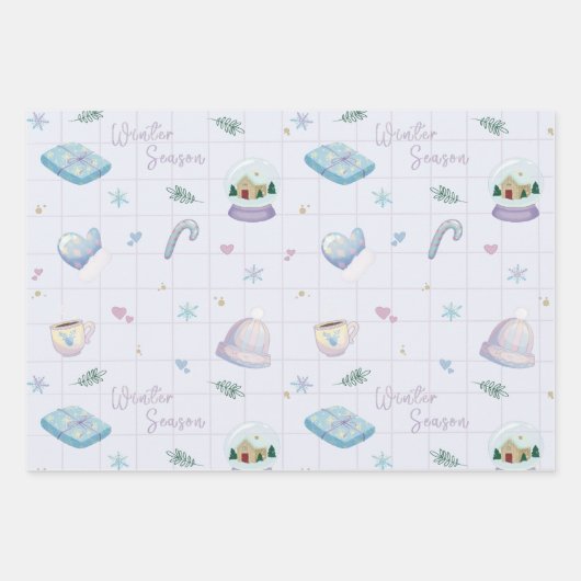 Feuille De Papier Cadeau Christmas Gift Wrap with Festive Holiday Patterns  (Devant)