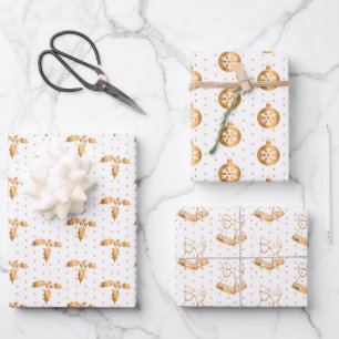Feuille De Papier Cadeau Christmas Holly, Baubles et Holly sur White