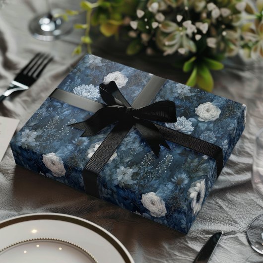 Feuille De Papier Cadeau Christmas Midnight Blue and White Winter Gift 