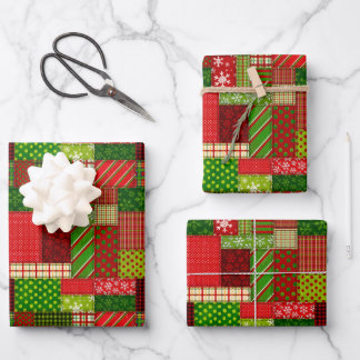 Feuille De Papier Cadeau Christmas Patchwork Quilt Wrapping Paper Sheets
