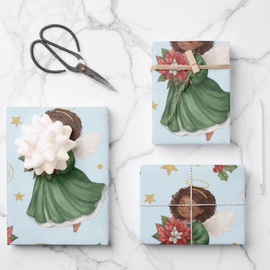 Feuille De Papier Cadeau Christmas Poinsettia Angels Wrapping Paper Sheets (Recto)