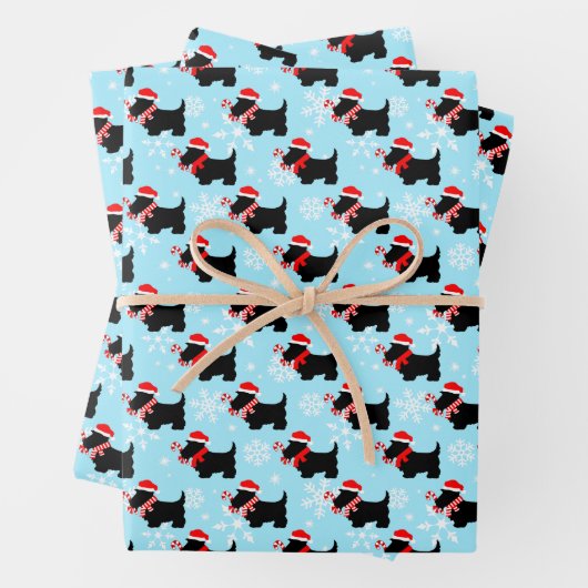 Feuille De Papier Cadeau Christmas Scottie Dogs Pattern Wrapping Paper Shee (En situation)