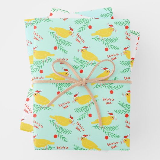 Feuille De Papier Cadeau Christmas Singing Canary Pattern (En situation)