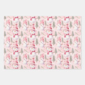Feuille De Papier Cadeau Christmas Snowmen Pink Coordination (Devant 3)