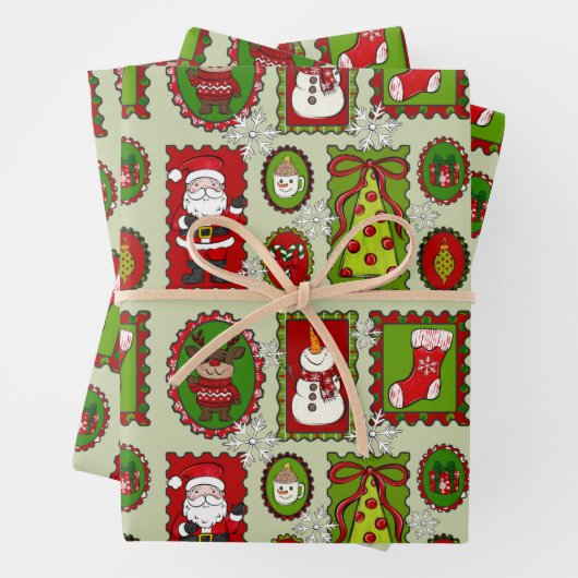 Feuille De Papier Cadeau Christmas Stamps Gift Wrap  (En situation)