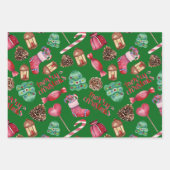 Feuille De Papier Cadeau Christmas Sweets and Decorations Green (Devant)