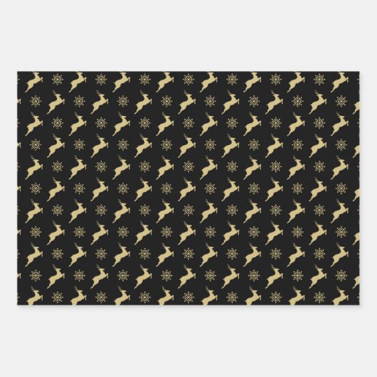 Feuille De Papier Cadeau Christmas Tree Black And Gold Reindeer Pattern (Devant 2)