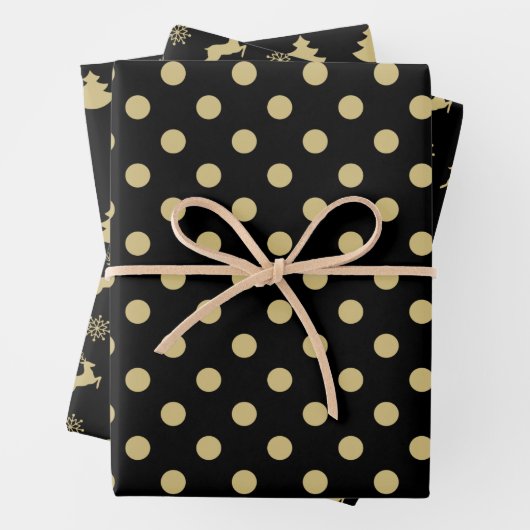 Feuille De Papier Cadeau Christmas Tree Black And Gold Reindeer Pattern (En situation)