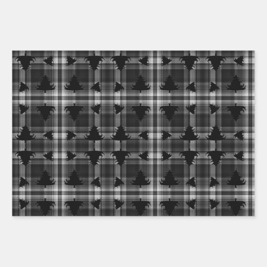 Feuille De Papier Cadeau Christmas Trees Black Plaid (Devant)
