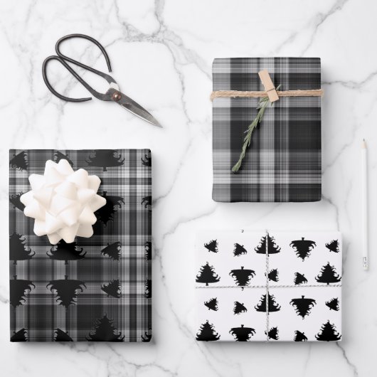 Feuille De Papier Cadeau Christmas Trees Black Plaid (Recto)