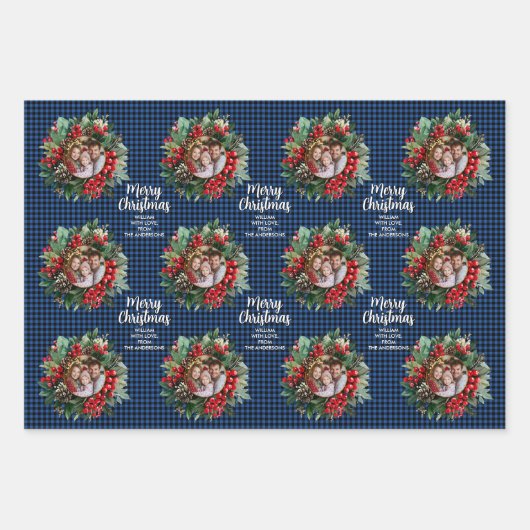 Feuille De Papier Cadeau Christmas Wreath Plaids Family Photos Personalized (Devant 3)