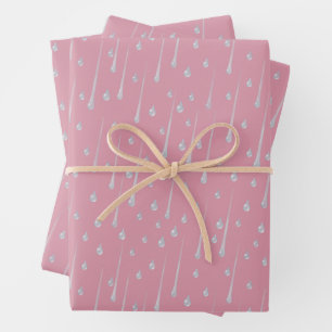 Feuille De Papier Cadeau Chute des gouttes de pluie mignonne Rose de jour p