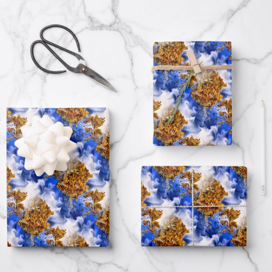 Feuille De Papier Cadeau Ciel Bleu Et Nuages Motif D'Art Abstrait (Recto)