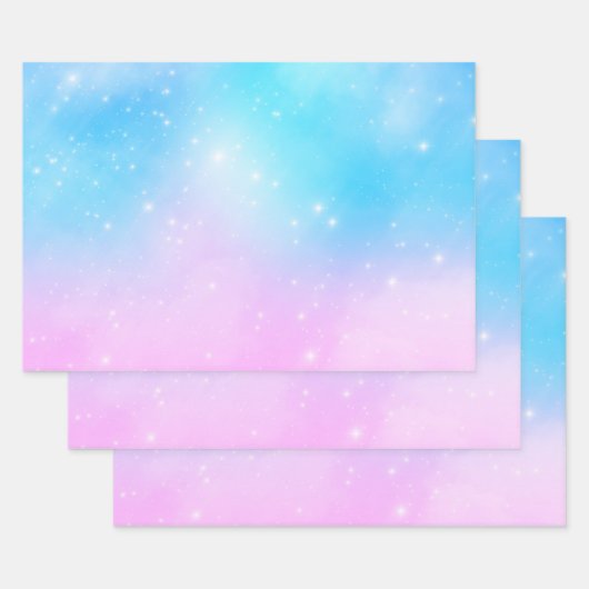 Feuille De Papier Cadeau Ciel dégradé rose et bleu pastel (Lot)