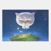 Feuille De Papier Cadeau Ciel nocturne avec chat (Devant 2)