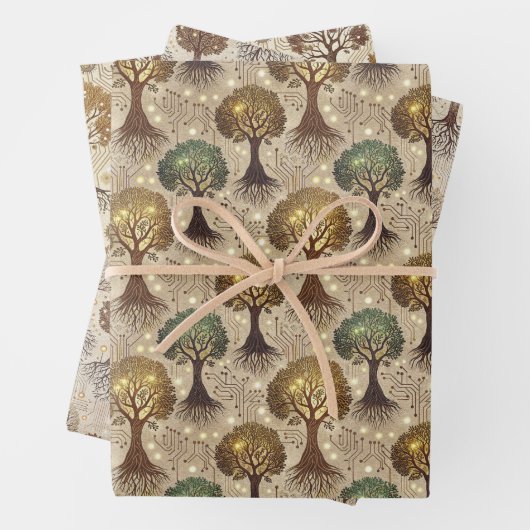 Feuille De Papier Cadeau Circuit Board and Trees Roots (En situation)