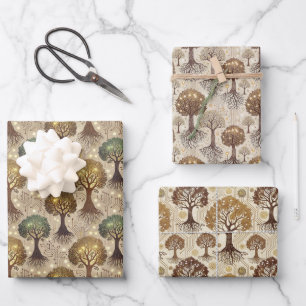 Feuille De Papier Cadeau Circuit imprimé et racines d'arbres