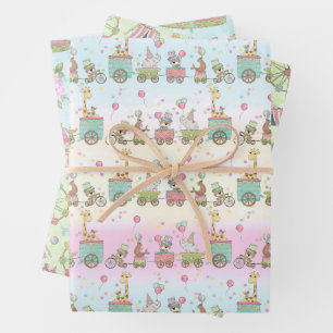 Feuille De Papier Cadeau Cirque Bébé Pastel
