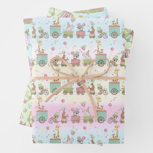 Feuille De Papier Cadeau Cirque Bébé Pastel (En situation)