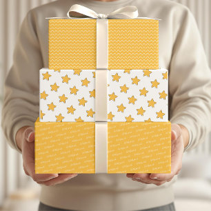 Feuille De Papier Cadeau Citation de Motif Eid Moubarak Kids Yellow Star Wa