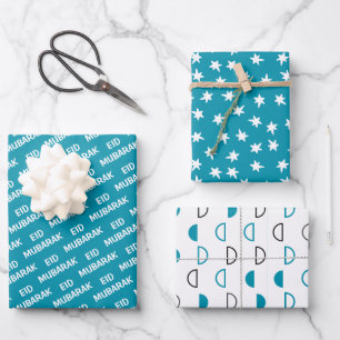 Feuille De Papier Cadeau Citation du Motif Eid Moubarak Kids Blue Moon Star
