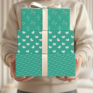 Feuille De Papier Cadeau Citation du Motif Eid Moubarak Kids Green Star Hea