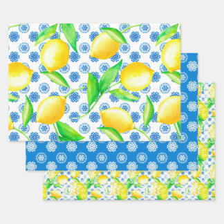 Feuille De Papier Cadeau Citron et Azulejos bleu Motif